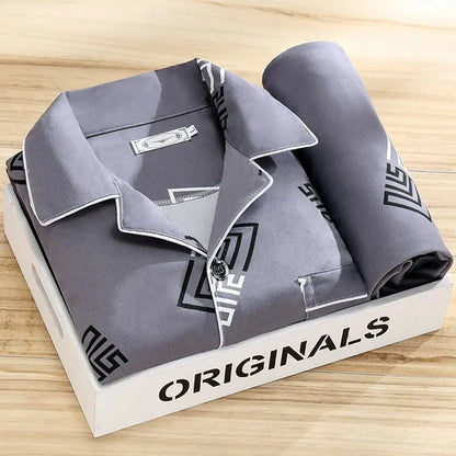 Men's Printed Pajama Set with Button Closure – 2-Piece Sleepwear for Relaxing, Lounging at Home, and Gifting
