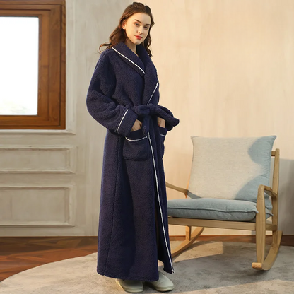 Women's Flannel Robe with Belt – Warm Robe for Home, Relaxation, and Cold Winter Days