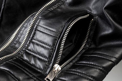 Dámská přiléhavá kožená bunda s oboustranným zipem - elegantní bunda na každodenní nošení, volný čas a elegantně ležérní styl