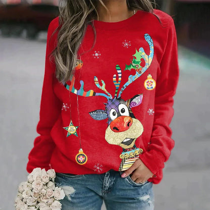 Dame Festlig Julesweatshirt Med Rund Hals – Glad Og Hyggelig Pullover Til Jul, Hverdagsbrug Og Festlige Anledninger