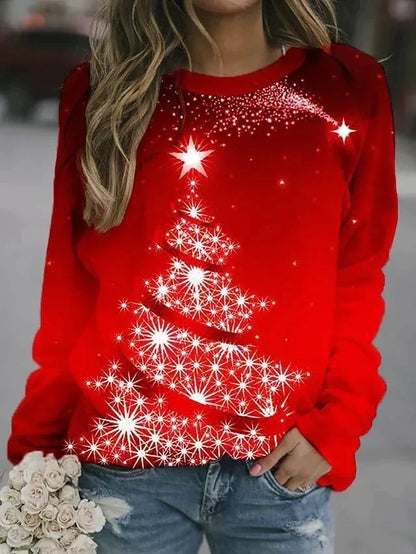 Dame Festlig Julesweatshirt Med Rund Hals – Glad Og Hyggelig Pullover Til Jul, Hverdagsbrug Og Festlige Anledninger