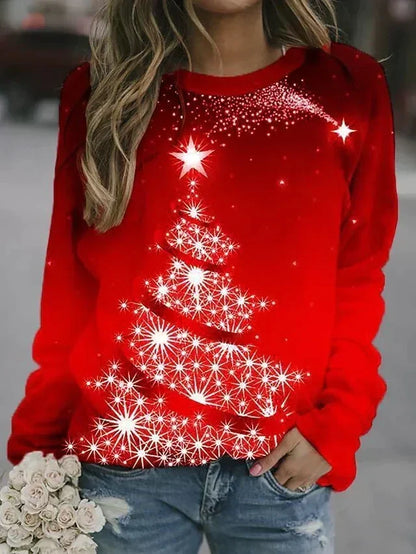 Sudadera navideña para mujer, con árbol de Navidad brillante y cuello redondo - Pulóver informal para invierno, Navidad, uso diario y estilo festivo