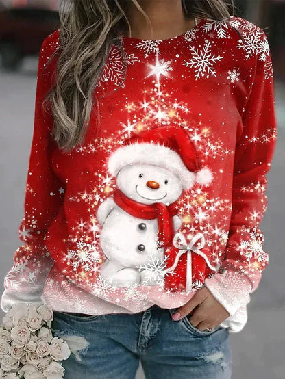 Dame Festlig Julesweatshirt Med Rund Hals – Glad Og Hyggelig Pullover Til Jul, Hverdagsbrug Og Festlige Anledninger