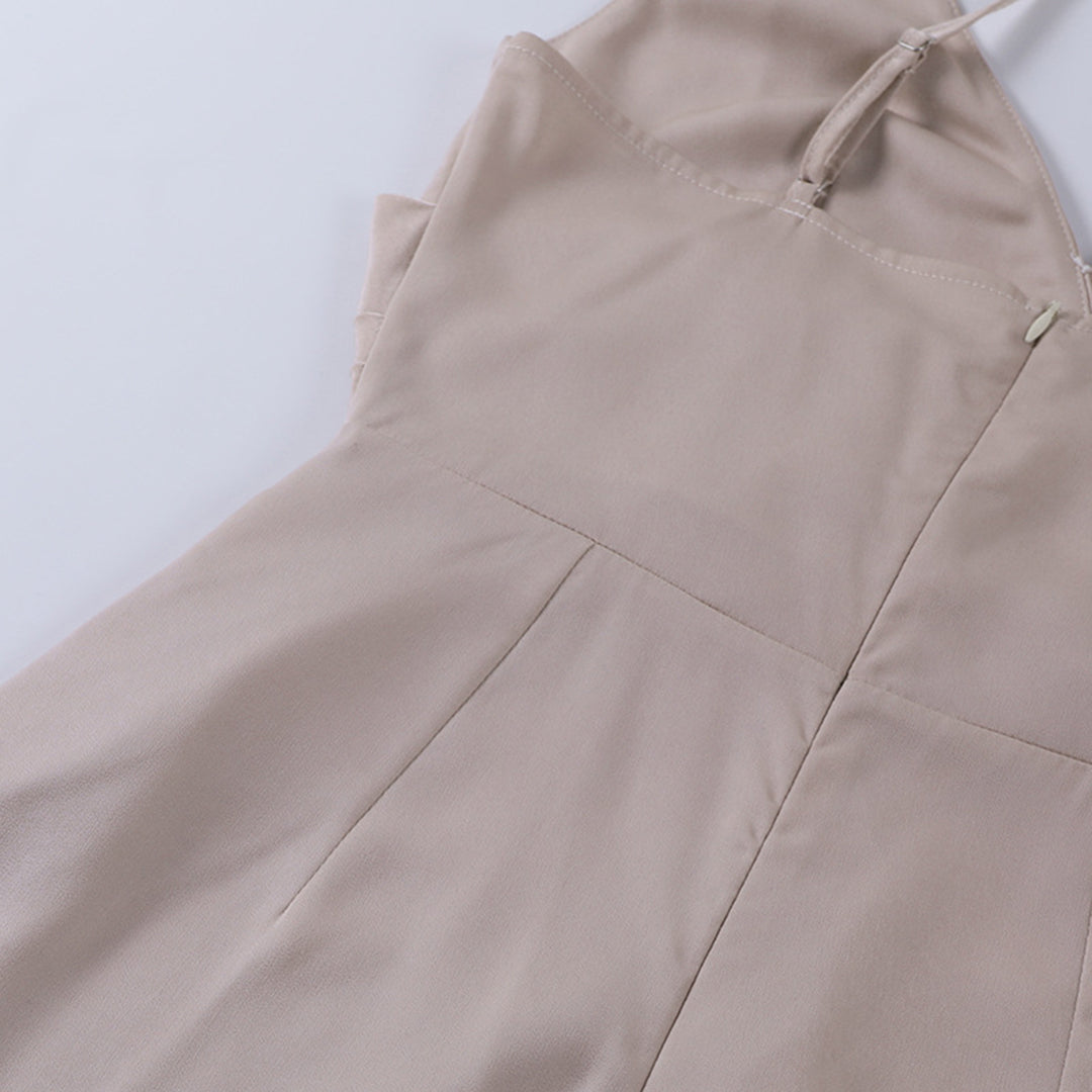 Vestido midi elegante para mujer con tirantes finos, espalda descubierta y diseño drapeado: vestido de fiesta con abertura para la noche, bodas y ocasiones especiales