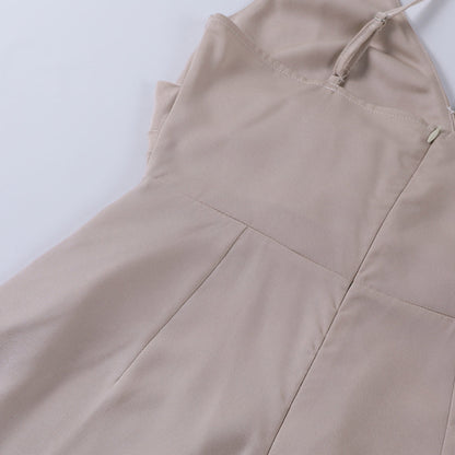 Vestido midi elegante para mujer con tirantes finos, espalda descubierta y diseño drapeado: vestido de fiesta con abertura para la noche, bodas y ocasiones especiales