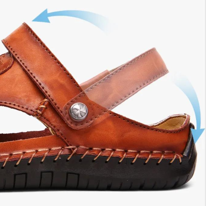 Sandalias de cuero para hombre con puntera cerrada y suela antideslizante – Calzado cómodo de verano para caminar, tiempo libre, vacaciones y uso diario