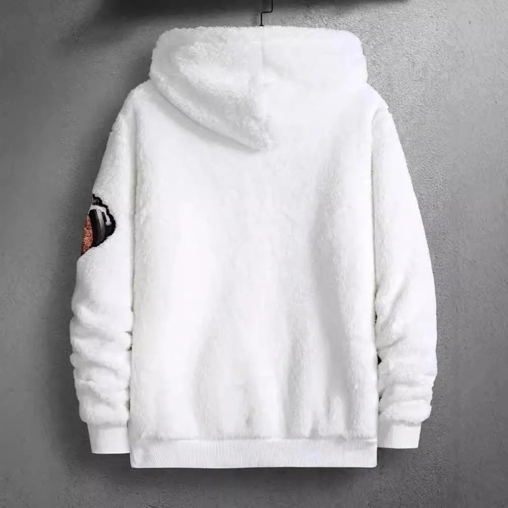 Herre Teddy-fleece Hættetrøje Med Bjørneprint – Blød Og Varm Pullover Til Vinter, Hverdagsbrug Og Fritid