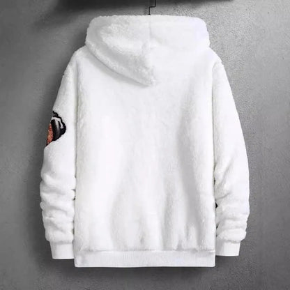 Herre Teddy-fleece Hættetrøje Med Bjørneprint – Blød Og Varm Pullover Til Vinter, Hverdagsbrug Og Fritid