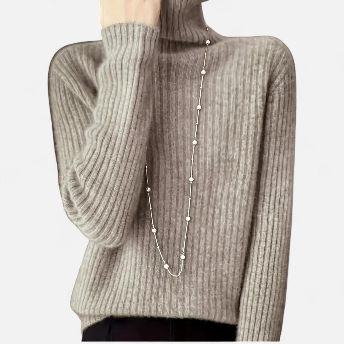 Suéter de cuello alto para mujer, de punto grueso acanalado - Prenda de punto cálida y cómoda para otoño, invierno, el día a día y un estilo smart casual