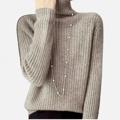 Suéter de cuello alto para mujer, de punto grueso acanalado - Prenda de punto cálida y cómoda para otoño, invierno, el día a día y un estilo smart casual