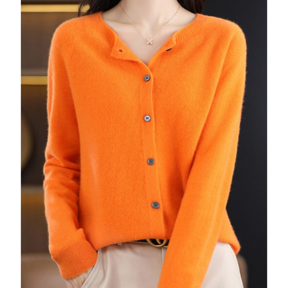 Cardigan de damă din lână merinos și cașmir – tricot elegant cu guler rotund pentru iarnă, birou, purtare zilnică și ocazii festive