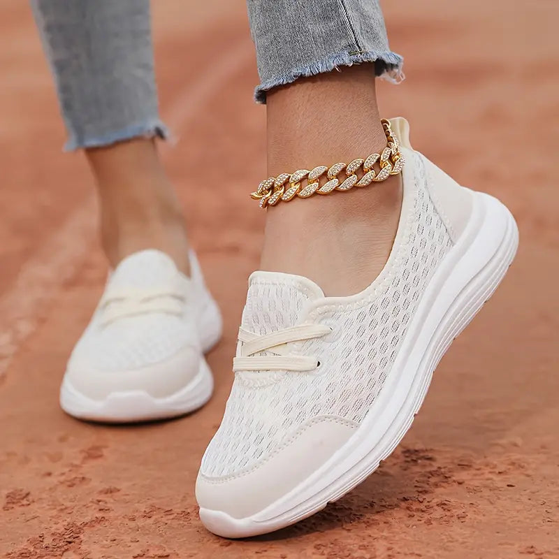 Sneakers de damă ușori din plasă, cu design slip-on și șireturi – pantofi respirabili și confortabili, cu talpă moale, pentru plimbări și purtare zilnică