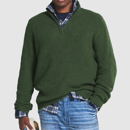 Herre Cashmere Sweater med Kvart Lynlås – Ribstrikket Strik med Almindelig Pasform til Efterår og Vinter