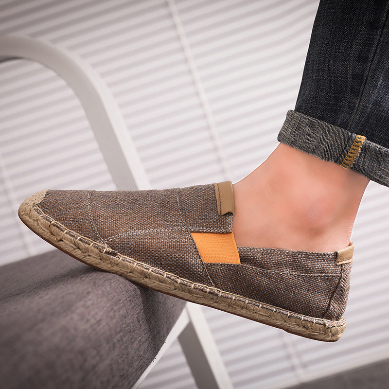 Pánské lehké plátěné espadrilky typu loafer s elastickými vsadkami – nazouvací letní boty s pletenou provazovou podrážkou na dovolenou, každý den i volný čas