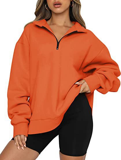 Dame Oversized Half-zip Sweatshirt Med Krave Og Lange Ærmer – Afslappet Pullover Til Hverdagsbrug, Fritid Og Lag-på-lag Styling