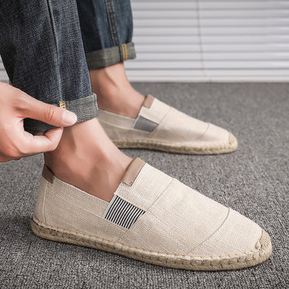 Pánské lehké plátěné espadrilky typu loafer s elastickými vsadkami – nazouvací letní boty s pletenou provazovou podrážkou na dovolenou, každý den i volný čas
