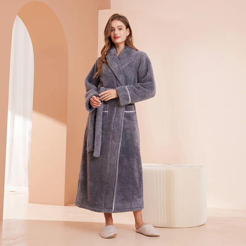 Women's Flannel Robe with Belt – Warm Robe for Home, Relaxation, and Cold Winter Days