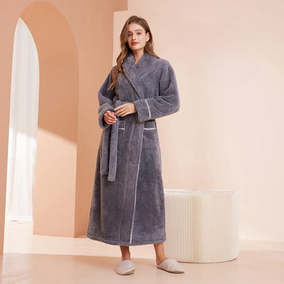 Women's Flannel Robe with Belt – Warm Robe for Home, Relaxation, and Cold Winter Days