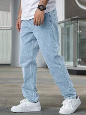 Vaqueros de pierna recta relajados para hombre con denim clásico y diseño de 5 bolsillos - Vaqueros cómodos para uso diario, ocio y estilo casual
