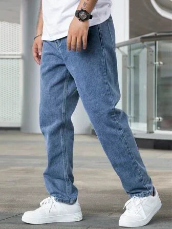 Vaqueros de pierna recta relajados para hombre con denim clásico y diseño de 5 bolsillos - Vaqueros cómodos para uso diario, ocio y estilo casual