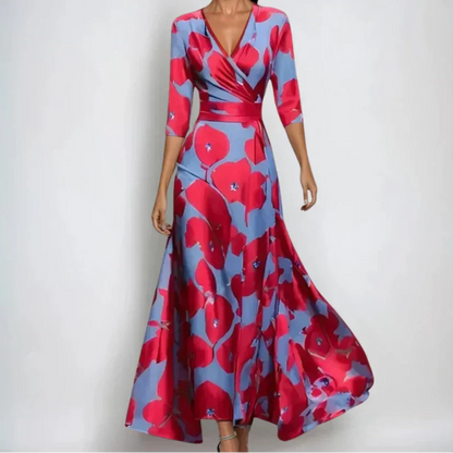 Rochie maxi petrecută pentru femei, cu imprimeu floral și mâneci 3/4 – rochie de vară elegantă, în linie A, pentru nunți, brunch și ocazii festive