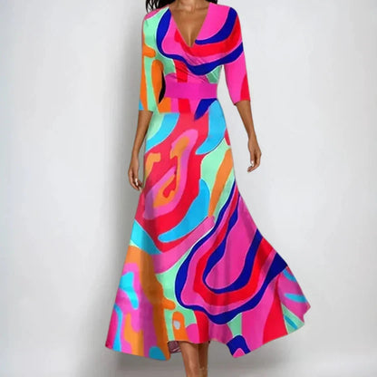 Rochie maxi petrecută pentru femei, cu imprimeu floral și mâneci 3/4 – rochie de vară elegantă, în linie A, pentru nunți, brunch și ocazii festive