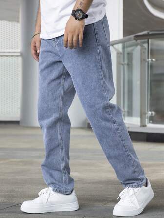 Vaqueros de pierna recta relajados para hombre con denim clásico y diseño de 5 bolsillos - Vaqueros cómodos para uso diario, ocio y estilo casual