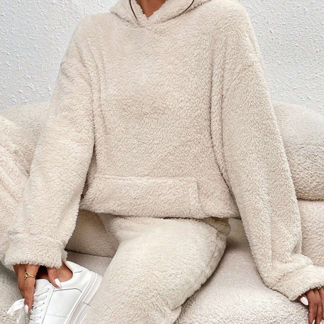 Dame Teddy Loungewear-sæt – Todelt Sæt Med Hætte Til Hyggeligt Vinterbrug