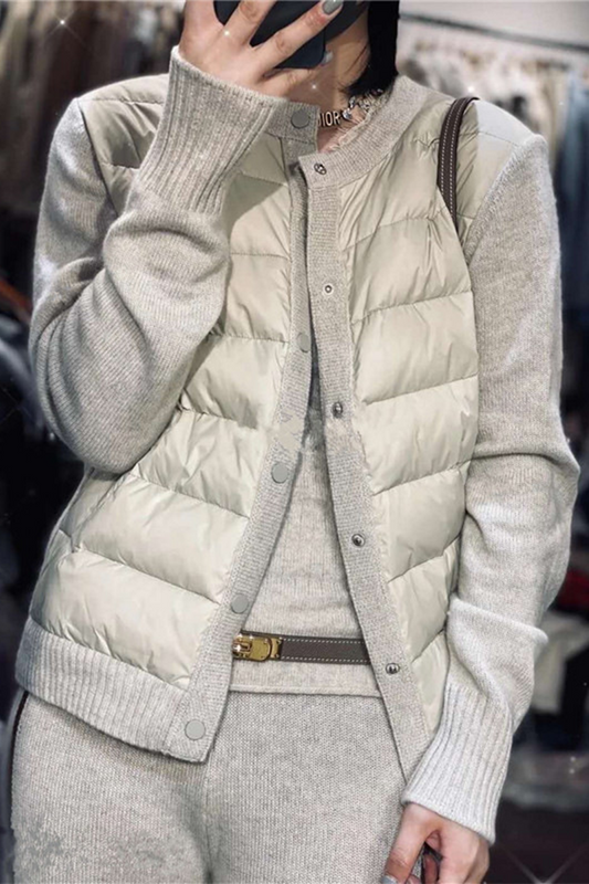 Women's Quilted Knit Jacket with Button Closure - Lightweight and Padded Winter Jacket for Everyday Wear, the Office and Smart Casual Style