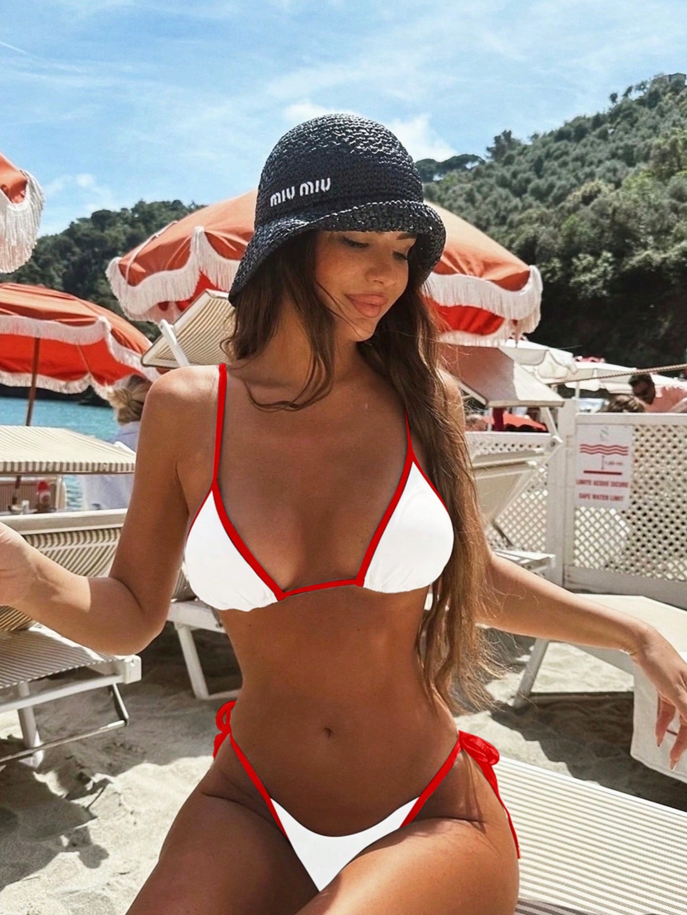 Women's Triangle Bikini Set with Contrast Trim and Tie-Side Details – Stylish 2-Piece Swimwear for the Beach, Pool, Vacation, and Sunny Days