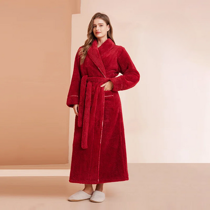 Women's Flannel Robe with Belt – Warm Robe for Home, Relaxation, and Cold Winter Days
