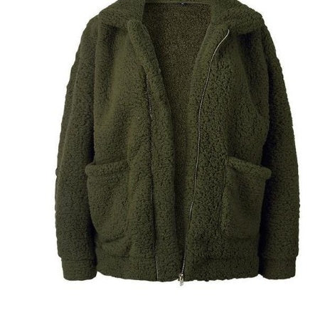 Dámská bunda z teddy fleecu na zip v oversized střihu – měkké a hřejivé svrchní oblečení na podzim, zimu, každodenní nošení a volný čas