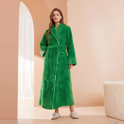 Women's Flannel Robe with Belt – Warm Robe for Home, Relaxation, and Cold Winter Days