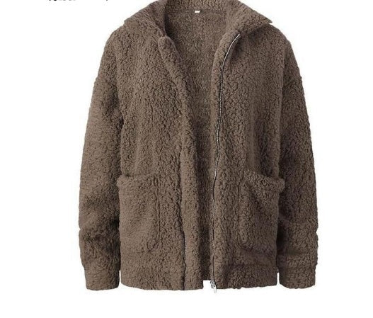 Dámská bunda z teddy fleecu na zip v oversized střihu – měkké a hřejivé svrchní oblečení na podzim, zimu, každodenní nošení a volný čas