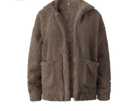 Dámská bunda z teddy fleecu na zip v oversized střihu – měkké a hřejivé svrchní oblečení na podzim, zimu, každodenní nošení a volný čas