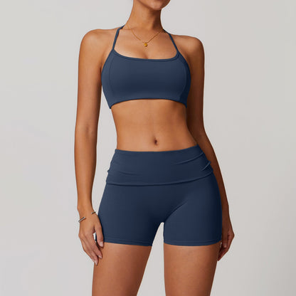 Dame Yogasæt Med Stropper Formende Pasform Og Shorts