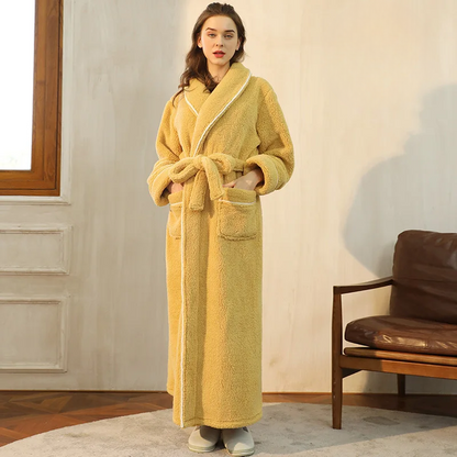 Women's Flannel Robe with Belt – Warm Robe for Home, Relaxation, and Cold Winter Days