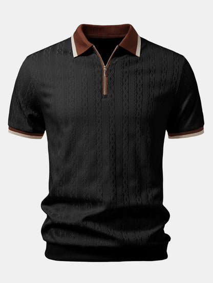 Herre Quarter-Zip Strikpolo – Tekstureret Skræddersyet Skjorte til Smart Casual Brug