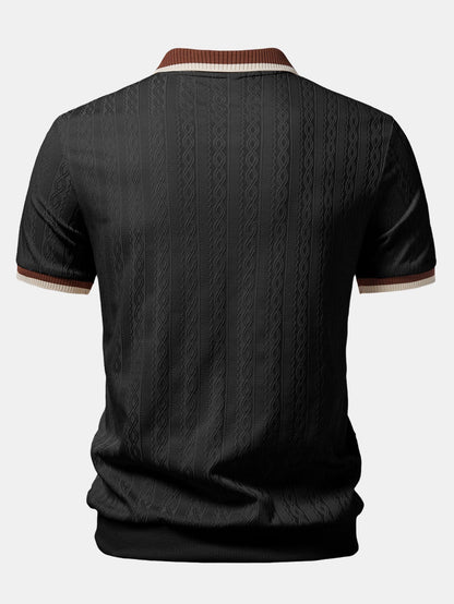 Herre Quarter-Zip Strikpolo – Tekstureret Skræddersyet Skjorte til Smart Casual Brug