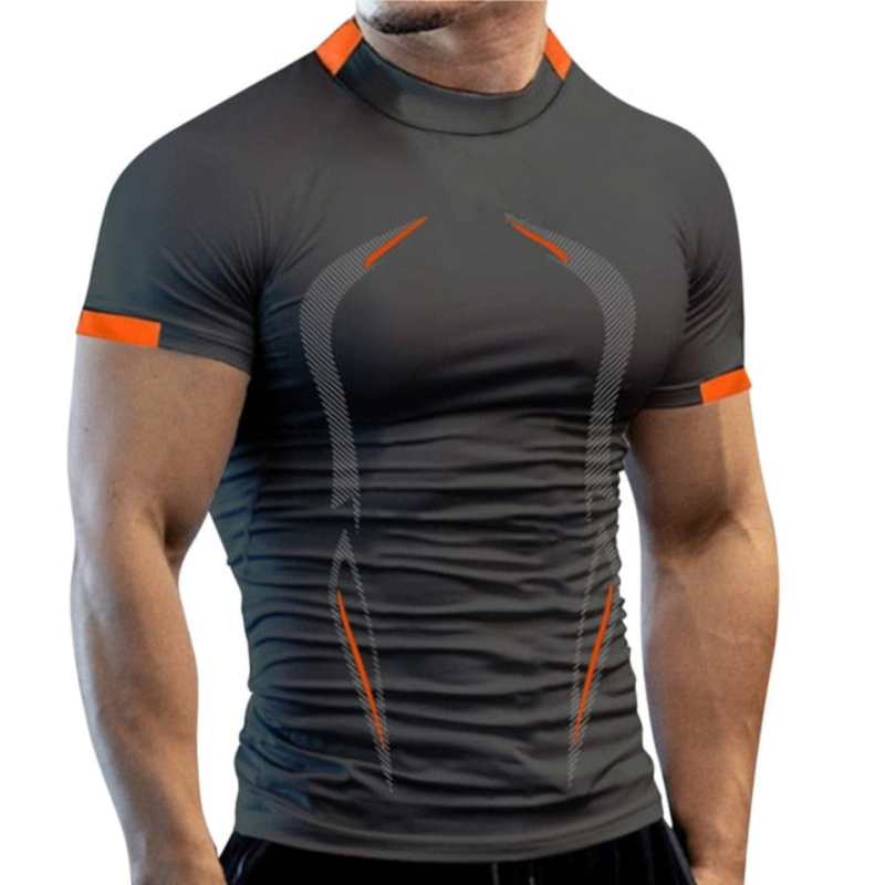 Tricou de compresie bărbătesc cu mâneci scurte și croială cambrată – bluză sport de antrenament cu panouri de performanță pentru fitness, alergare și sport