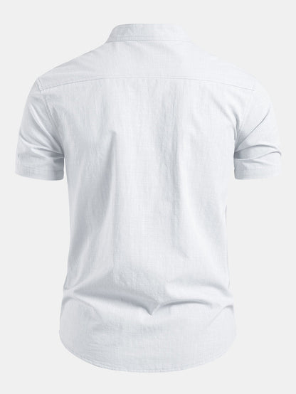Herre Kortærmet Skjorte med Ståkrave – Skræddersyet Smart Casual Sommerstil