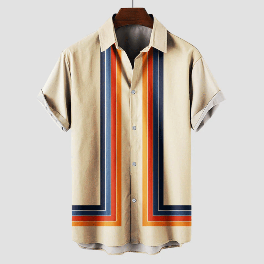 Herre Retro Sommerskjorte Med Kortærmer Og Print – Afslappet Skjorte Til Ferie, Sommer, Fritid Og Hverdagsbrug