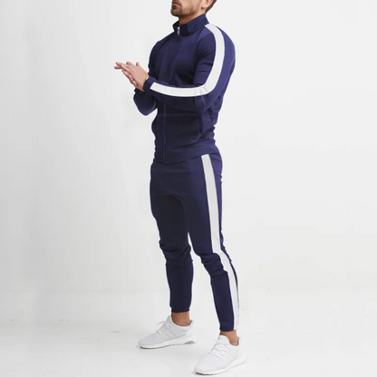Męski dres slim fit z gładką bluzą zapinaną na zamek i spodniami – 2-częściowy zestaw sportowy na trening, czas wolny i co dzień