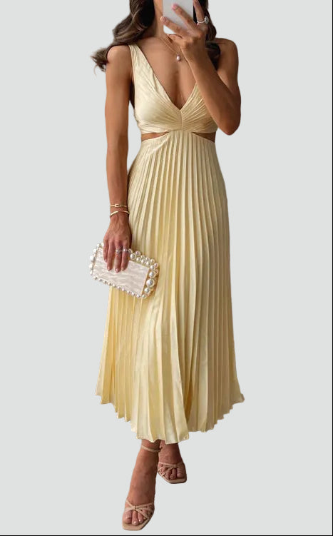 Rochie midi plisată pentru femei, cu detalii decupate – rochie elegantă pentru petreceri, seri, nunți și ocazii speciale