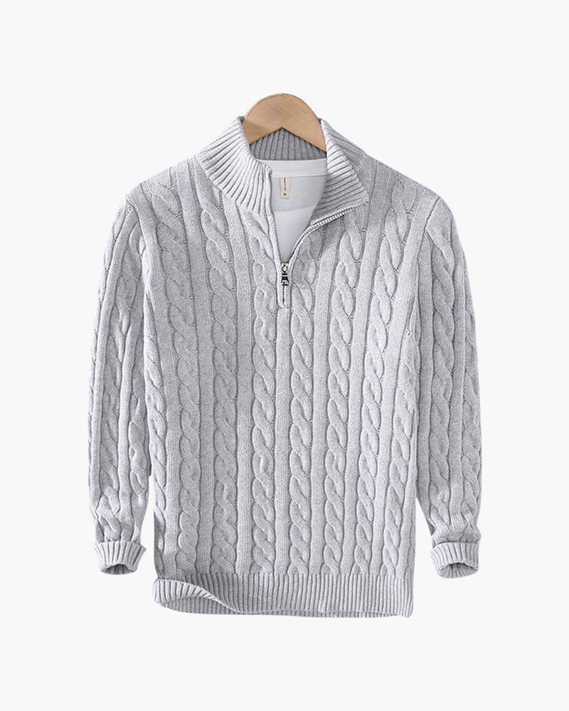 Herre Kabelstrikket Sweater Med Halv Lynlås