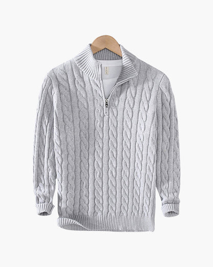 Herre Kabelstrikket Sweater Med Halv Lynlås