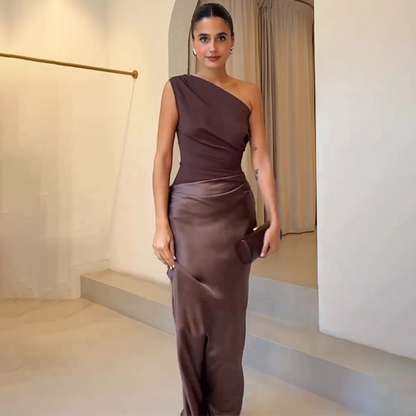 Women's Asymmetrical Maxi Dress – One-Shoulder Guest Dress for Summer Weddings and Receptions