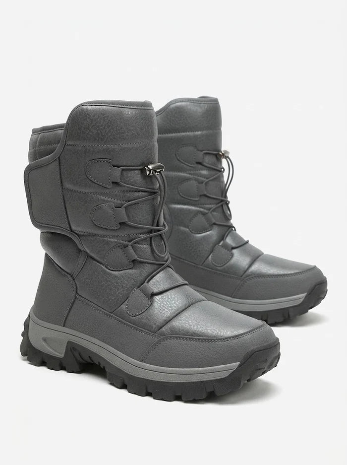 Botas de nieve para hombre con forro de felpa, diseño high-top y suela dentada antideslizante - botas de invierno cálidas para días fríos y actividades al aire libre