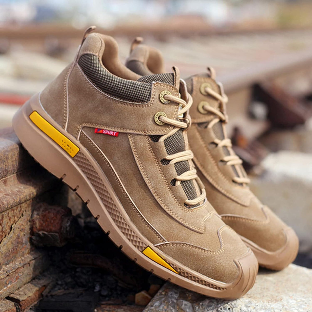 Pantofi de siguranță cu șireturi pentru bărbați, cu design ranforsat, guler căptușit și talpă robustă – pantofi de lucru practici pentru șantier, atelier și utilizare în aer liber