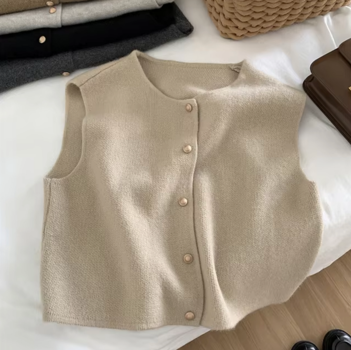 Women's Sleeveless Knitted Button Vest – Soft and Versatile Top for Work, Transitional Seasons, and Casual Everyday Wear